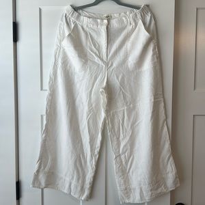 White Linen Pants, Size XL, Cropped at Ankle